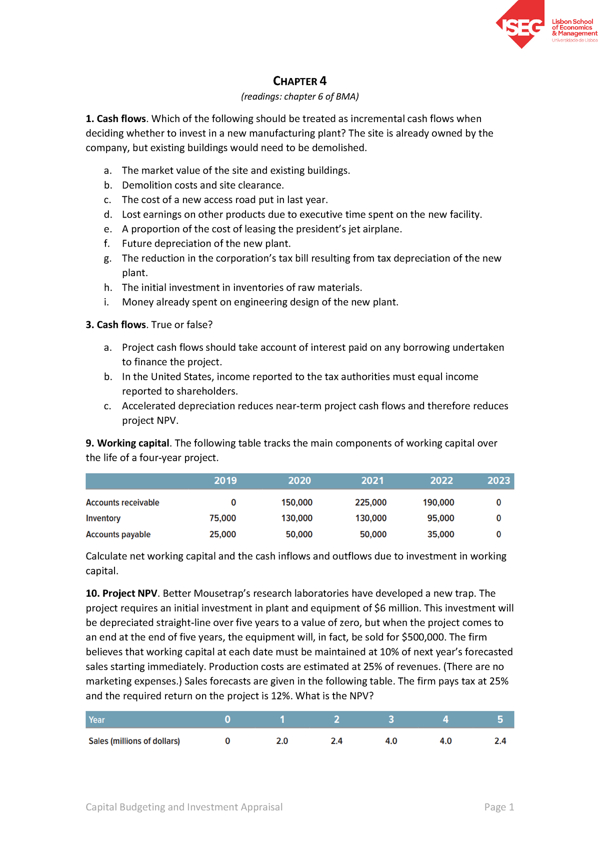 Exercises Ch4-6 - Capital Budgeting And Investment Appraisal Fintech ...