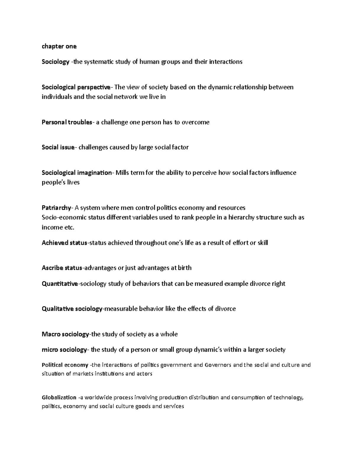 Mid term notes - chapter one Sociology systematic study of human groups ...
