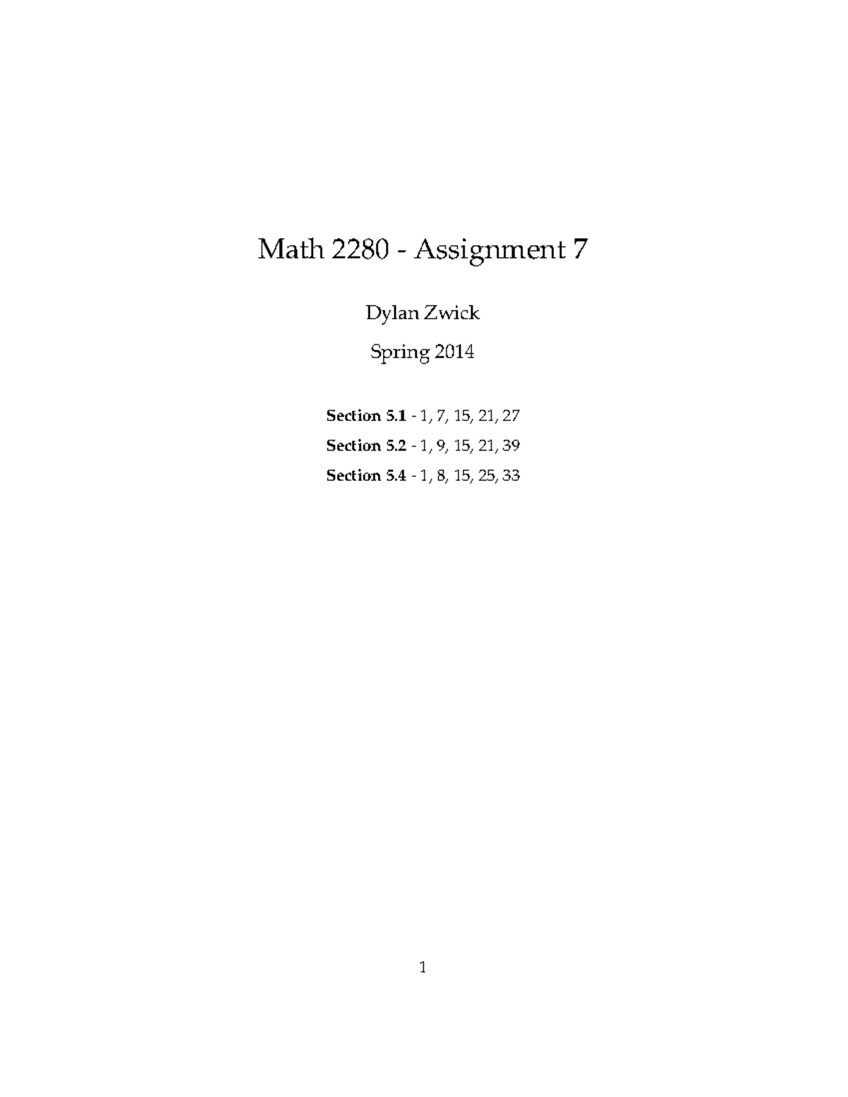 Seminar Assignments - Assignment 7 - Math 2280 Assignment 7 Dylan Zwick ...