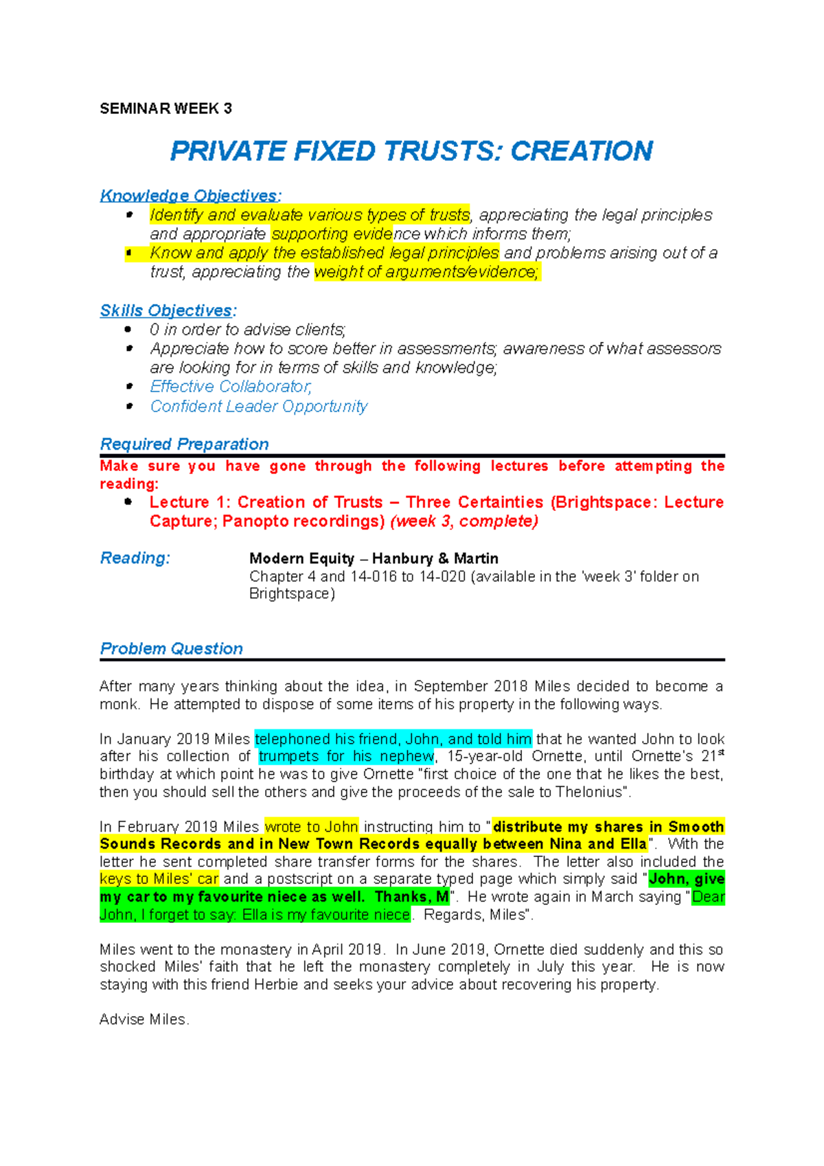 Seminar 3 - PRIVATE FIXED TRUSTS: CREATION - SEMINAR WEEK 3 PRIVATE ...