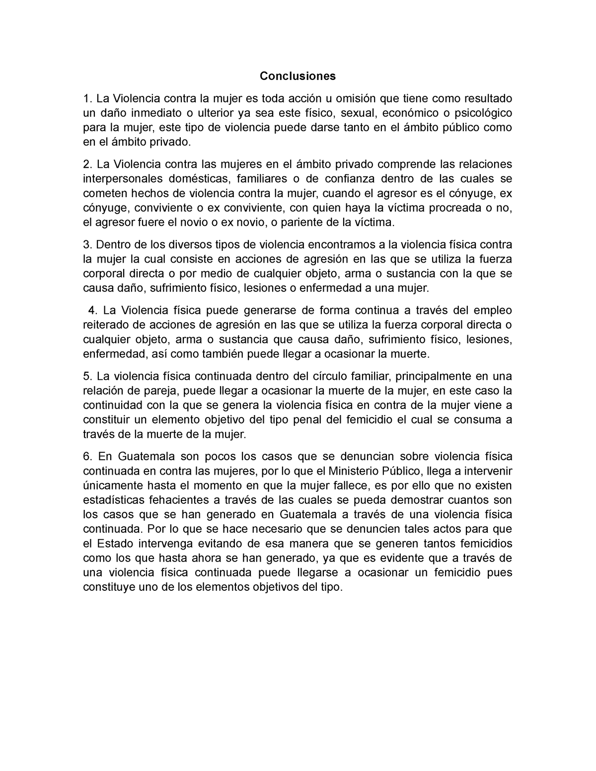 Femicidio Conclusion Conclusiones La Violencia Contra La Mujer Es