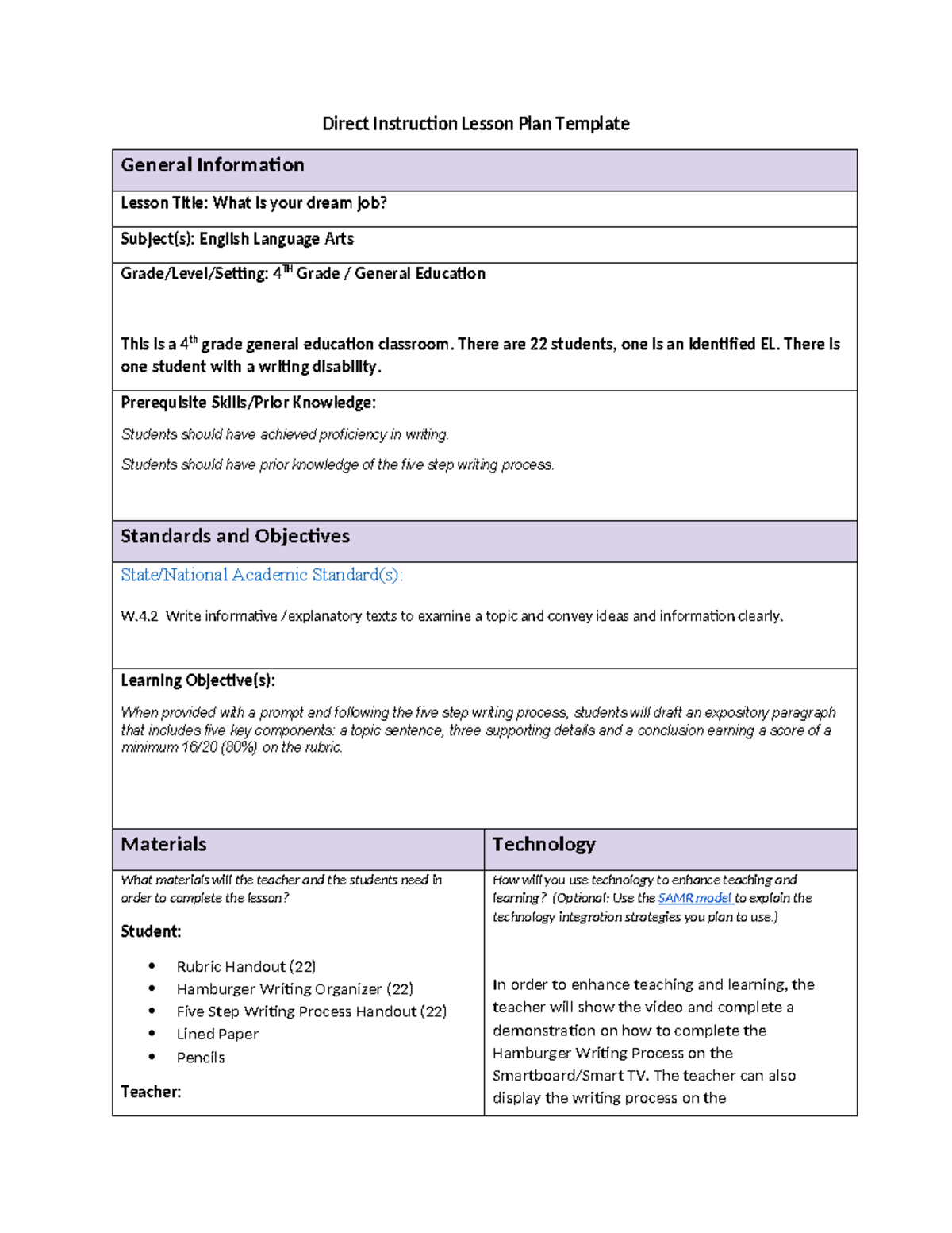 C165 TASK 1 - c365 - Direct Instruction Lesson Plan Template General ...
