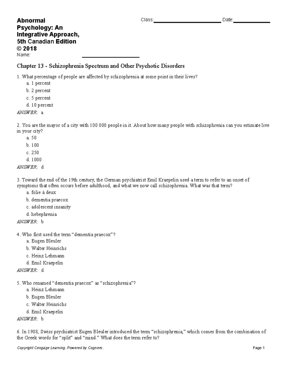 Chapter 13 Schizophrenia Spectrum and Other Psychotic Disorders ...