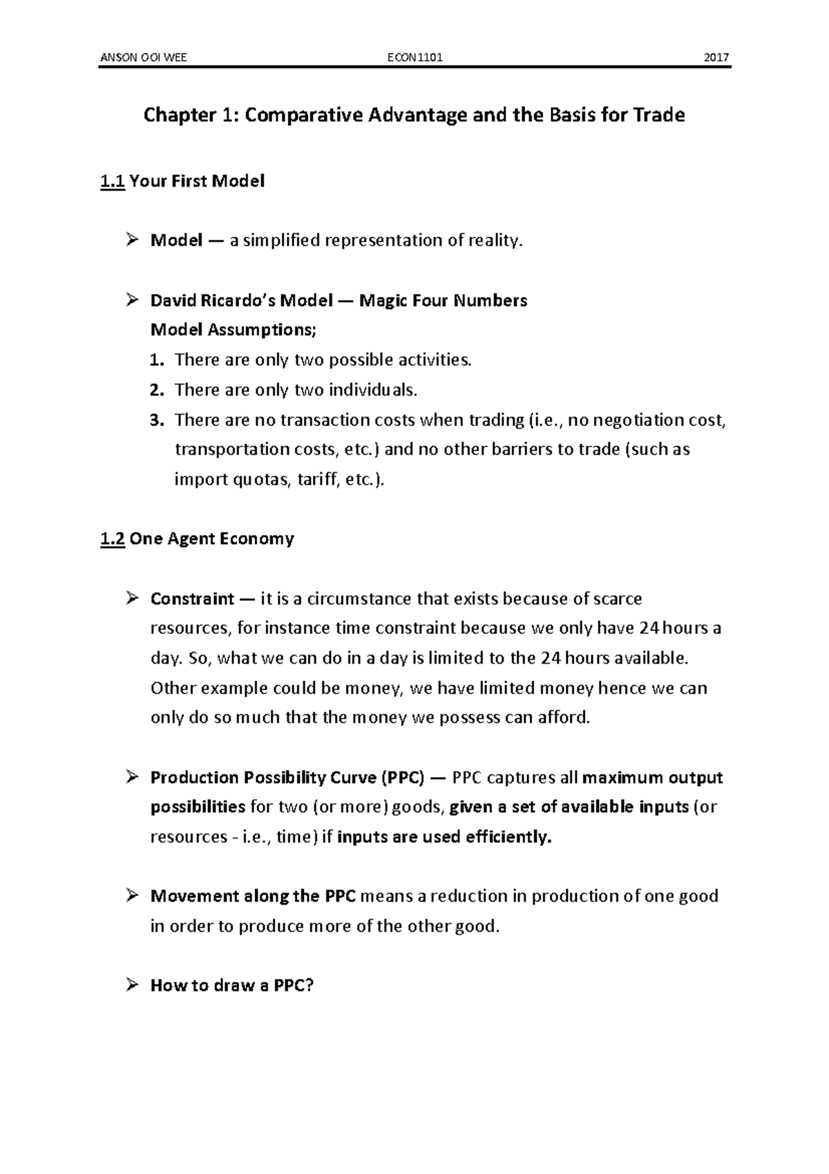 ECON1101 - Chapter 1: Comparative Advantage and the Basis for Trade 1 ...