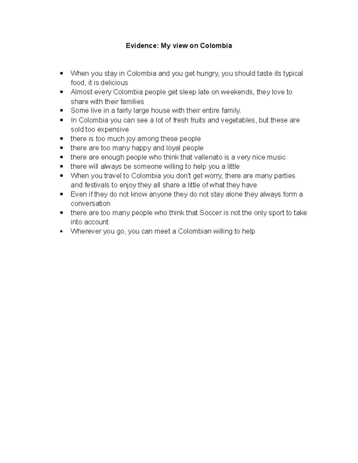 My view on Colombia - Actividad de ingles - Evidence: My view on ...