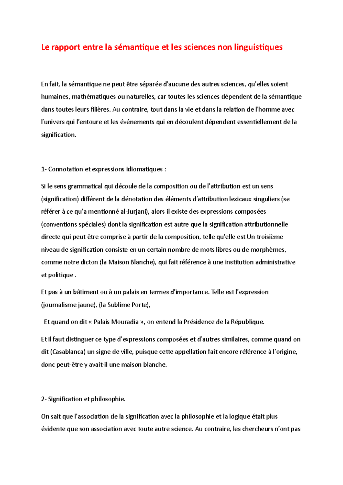 Le rapport entre la sémantique et les sciences non linguistiques - Au ...