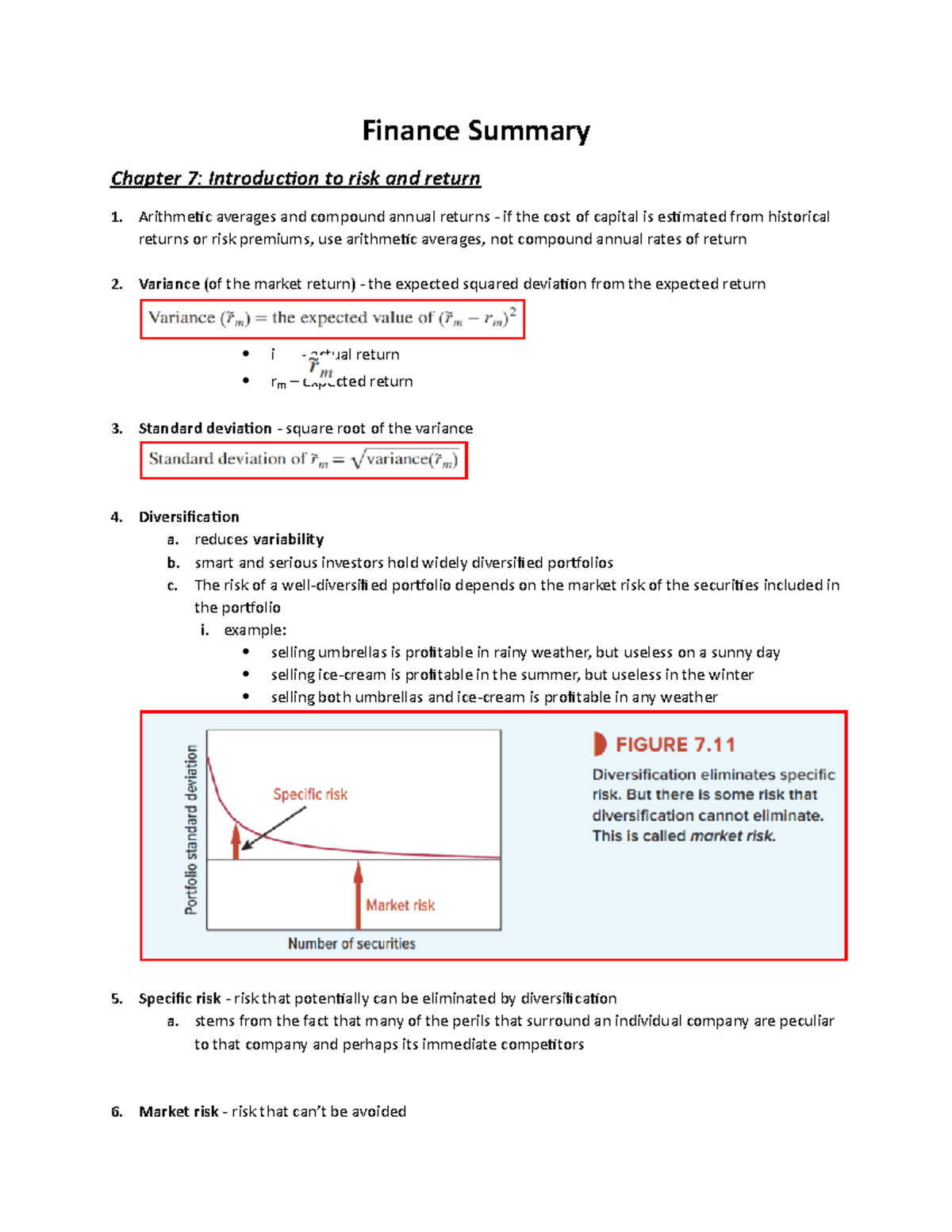 Chapter 7 - Samenvstting - Finance Summary Chapter 7: Introduction To ...