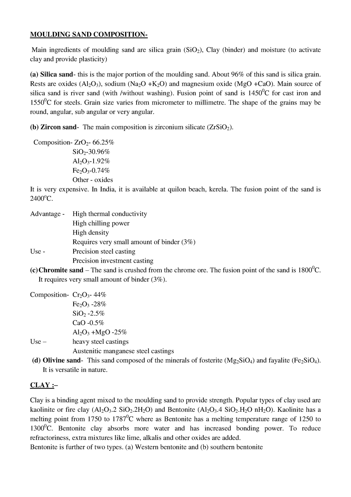 Ingredients Of Moulding Sand