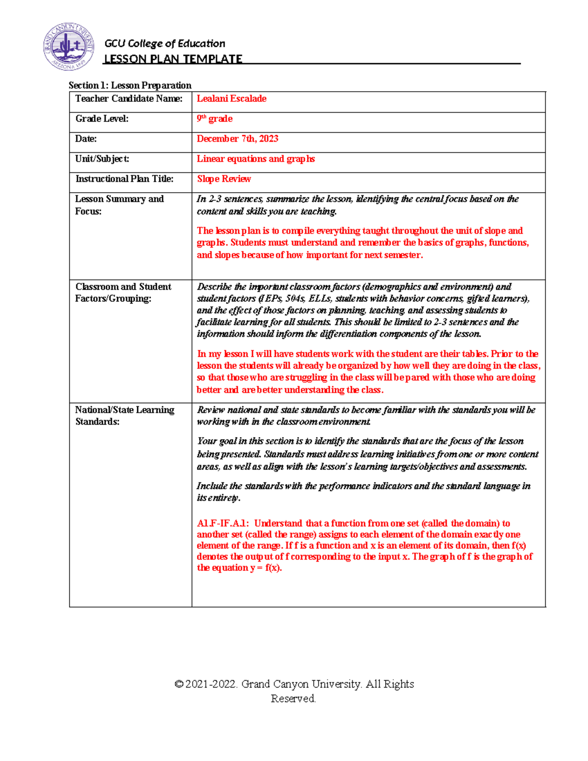 Lealani-Teaching in Class #2 Lesson Plan - LESSON PLAN TEMPLATE Section ...