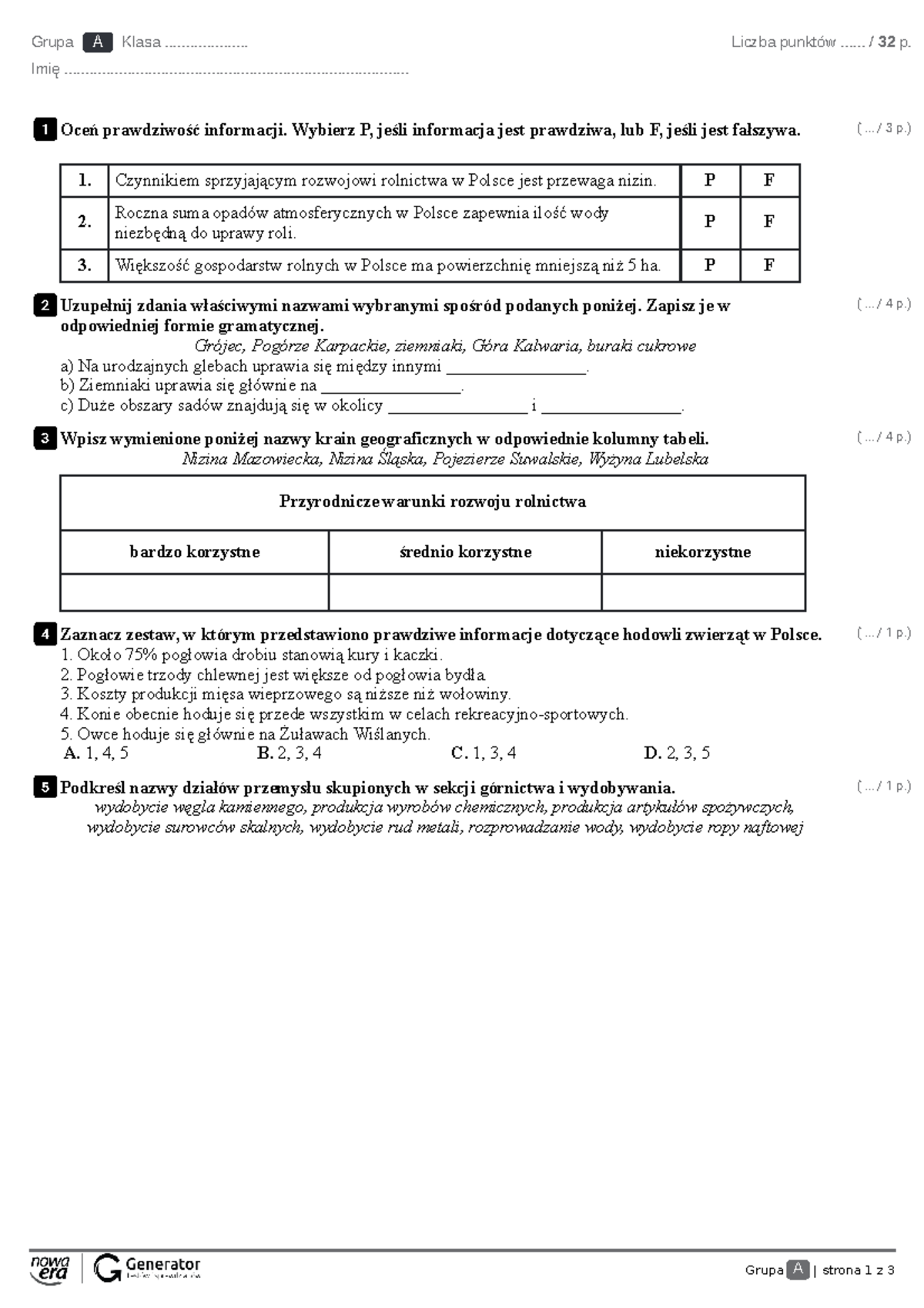 Rolnictwo I Przemysł Polski Sprawdzian Klasa 7 www.studocu.com
