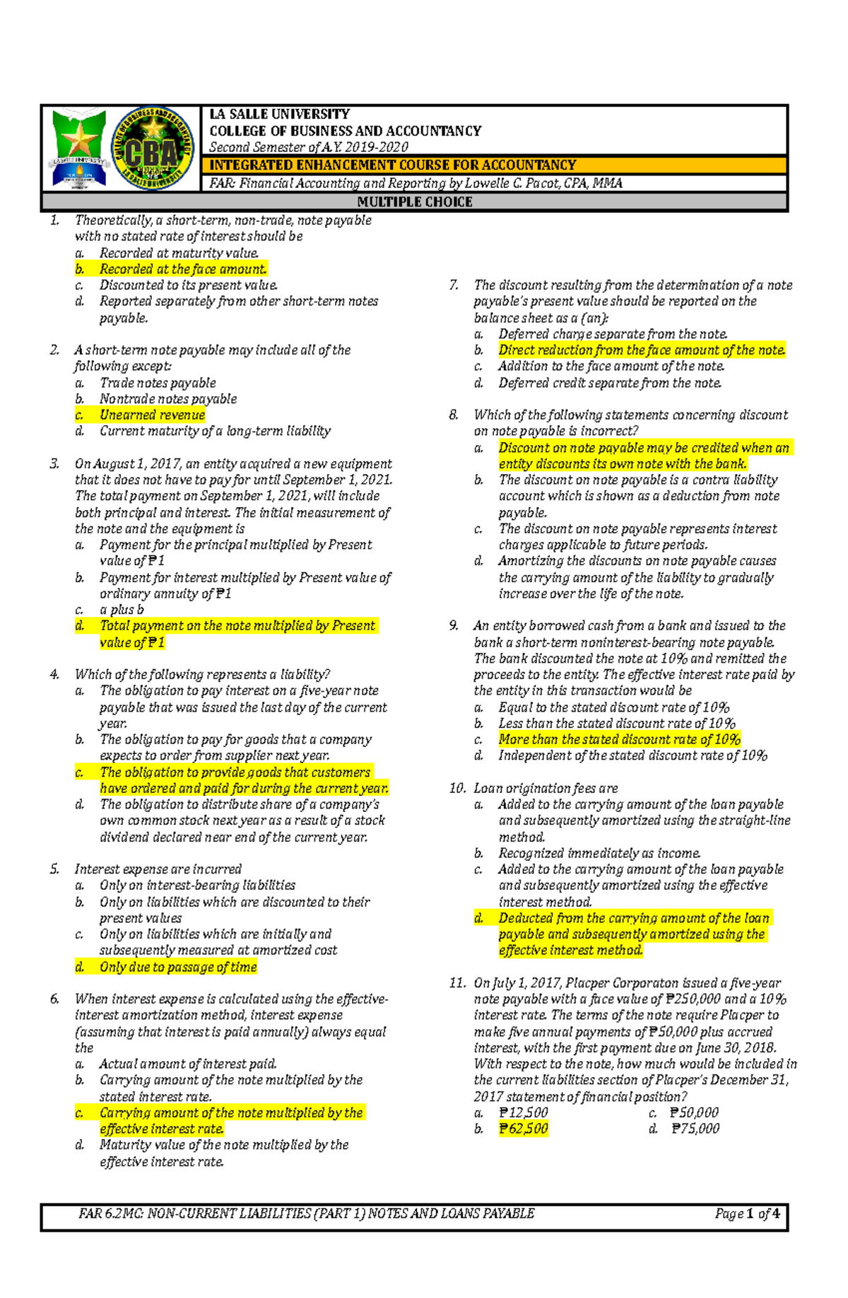 Far 6 noncurrent liabilities part 1 notes and loans payable la