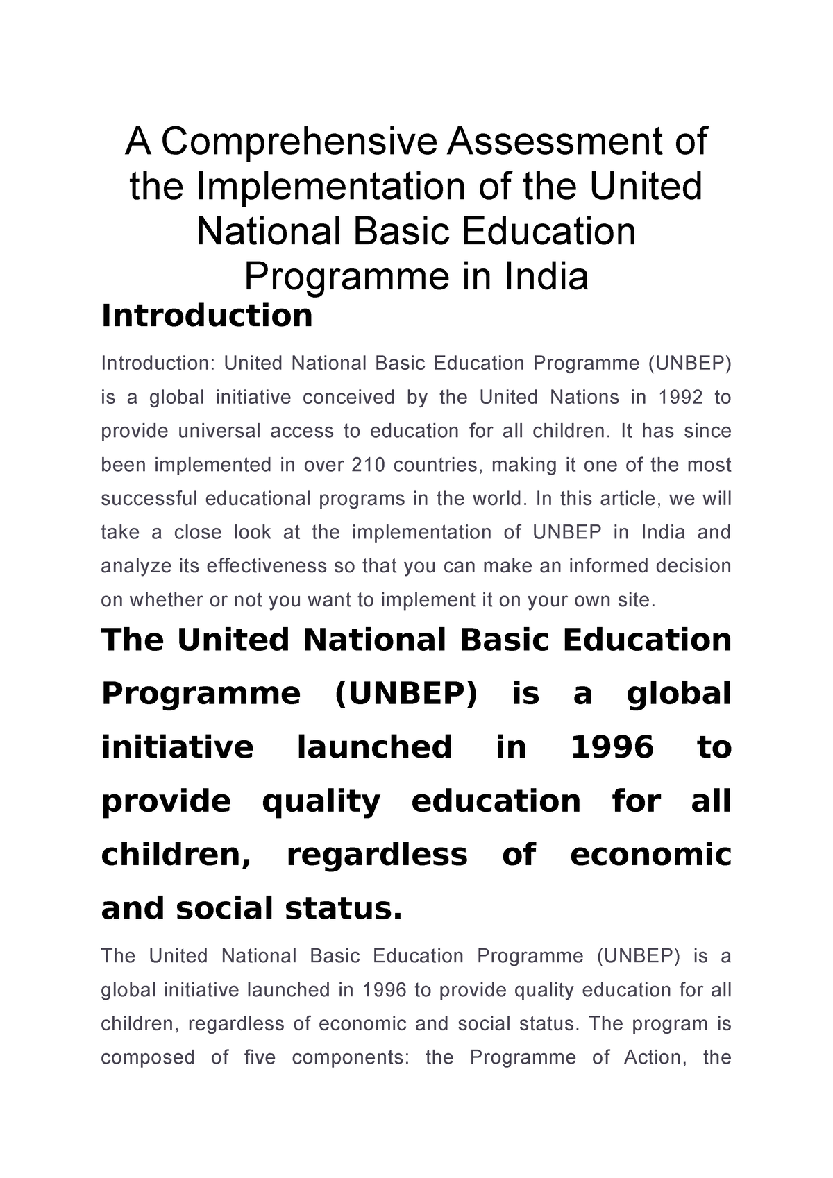 A Comprehensive Assessment Of The Implementation Of The United National ...