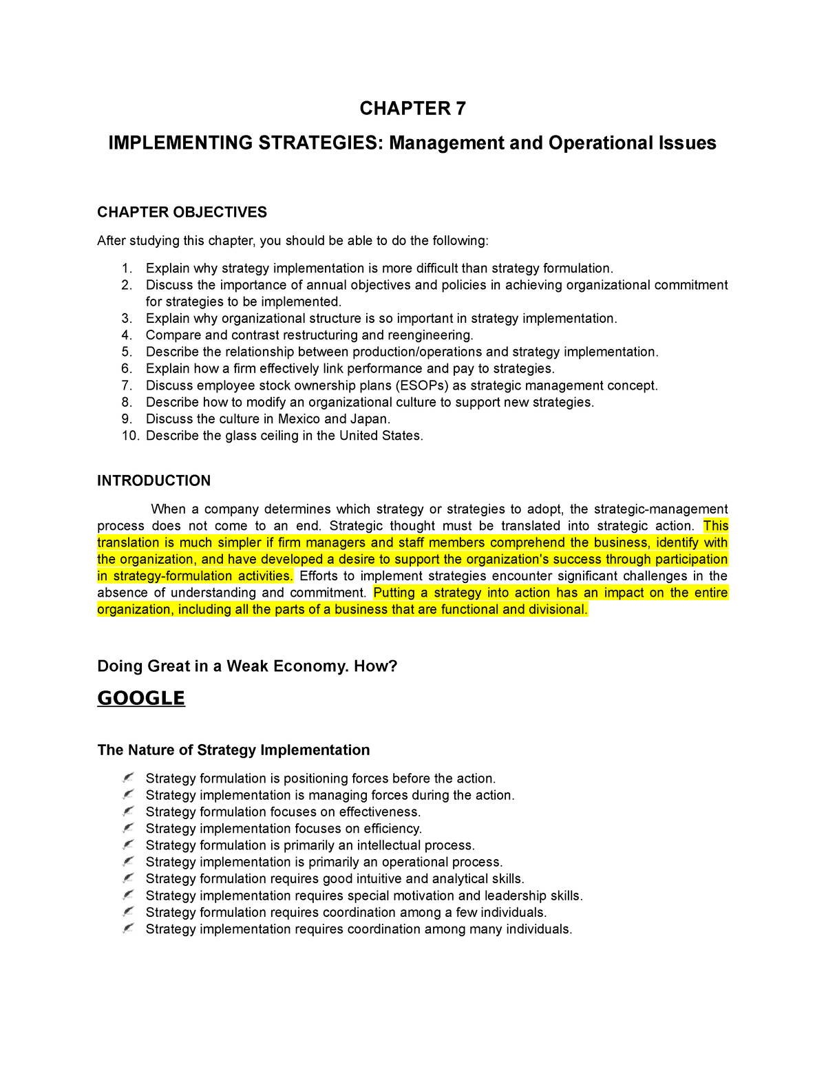 Implementing Strategies Management And Operational Issues - CHAPTER 7 ...