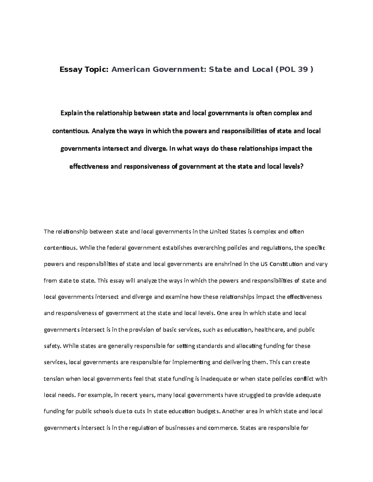 state and local government research paper topics