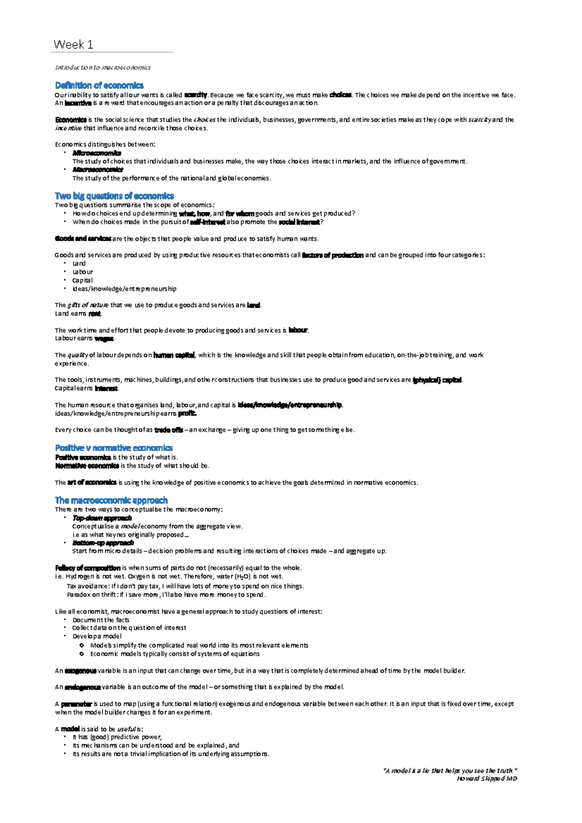 ECON1102 Week 1-12 Lecture Notes - Macroeconomics - ANU - Studocu