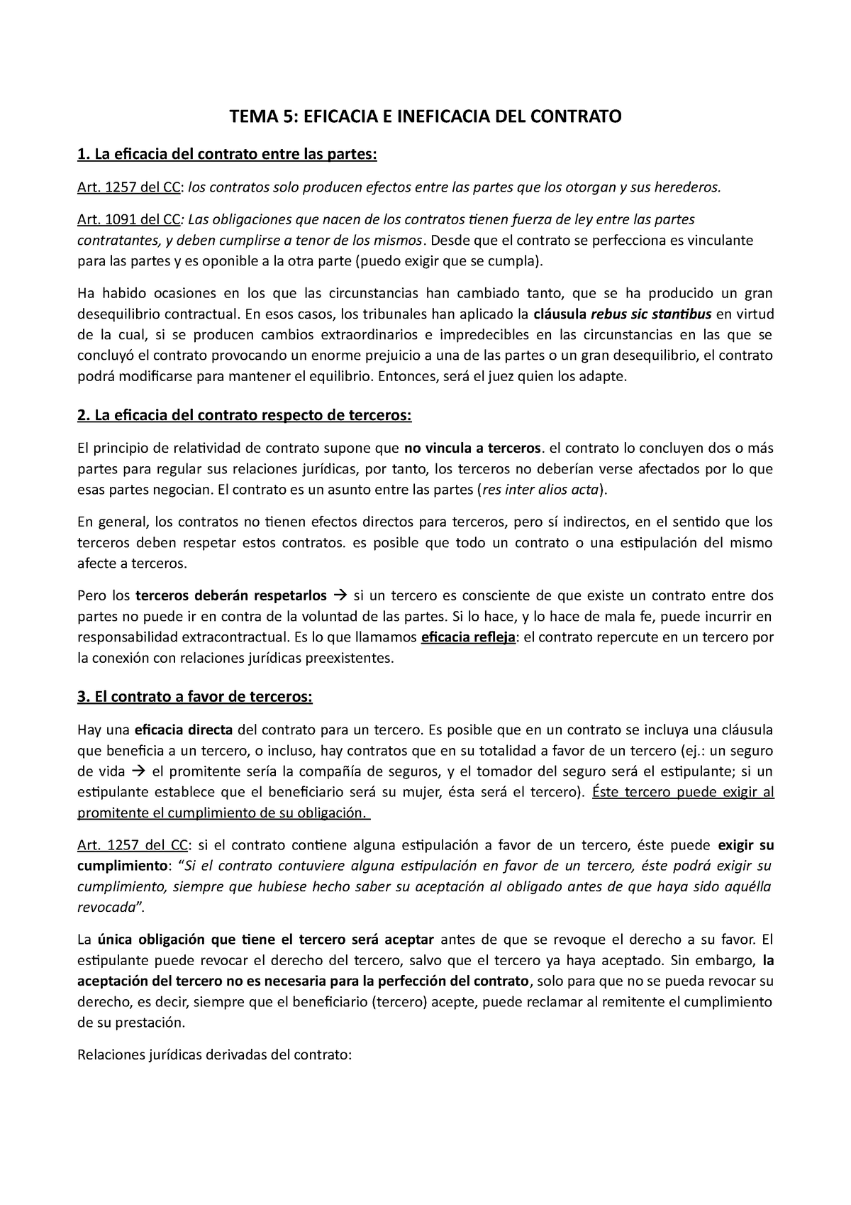 Tema 5 Apuntes Tema 5 Eficacia E Ineficacia Del Contrato 1 La Eicacia Del Contrato Entre 0208