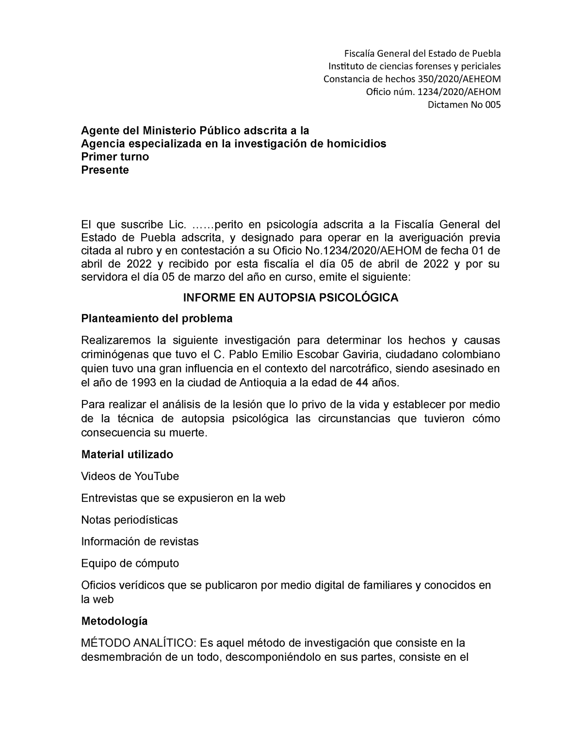 Ejemplo DE Autopsia Psicologica - Instituto De Ciencias Forenses Y ...