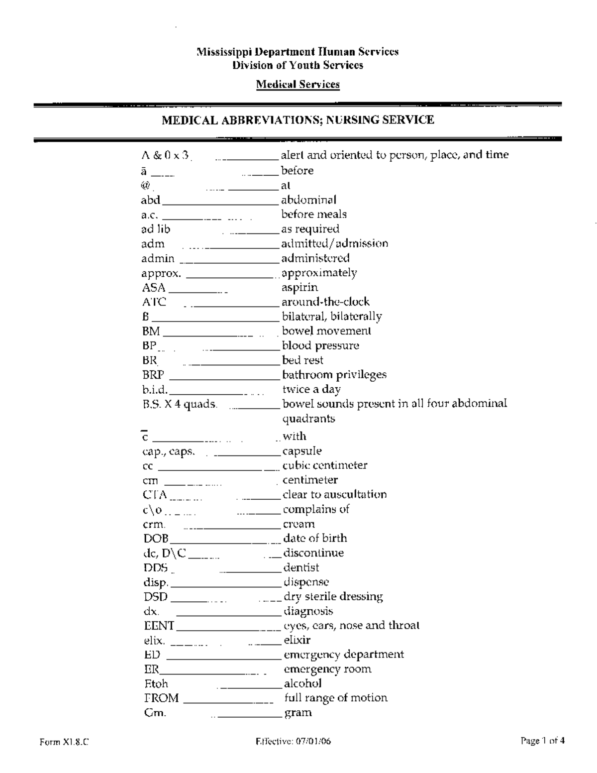 XI8C Medical Abbreviations for Nursing Services - Mississippi ...