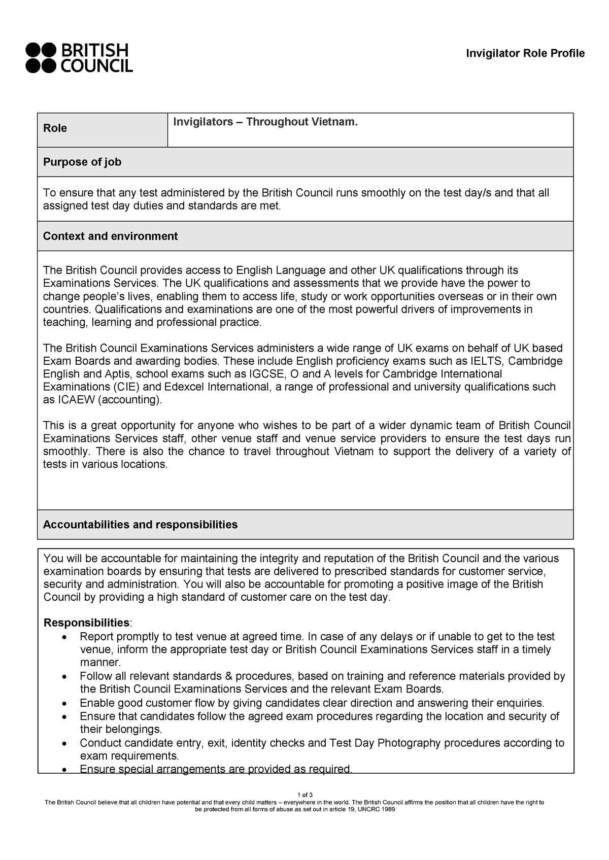 Venue staff role profile - British Council - 1 of 3 The British Council ...