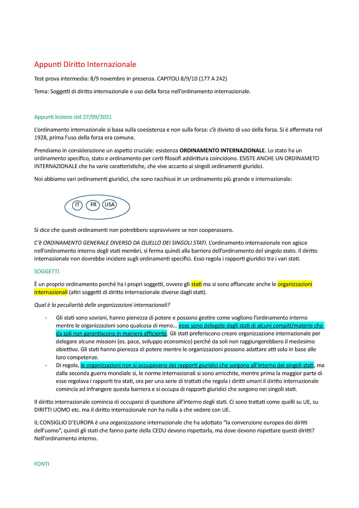 Appunti Diritto Internazionale - CAPITOLI 8/9/10 (177 A 242) Tema ...