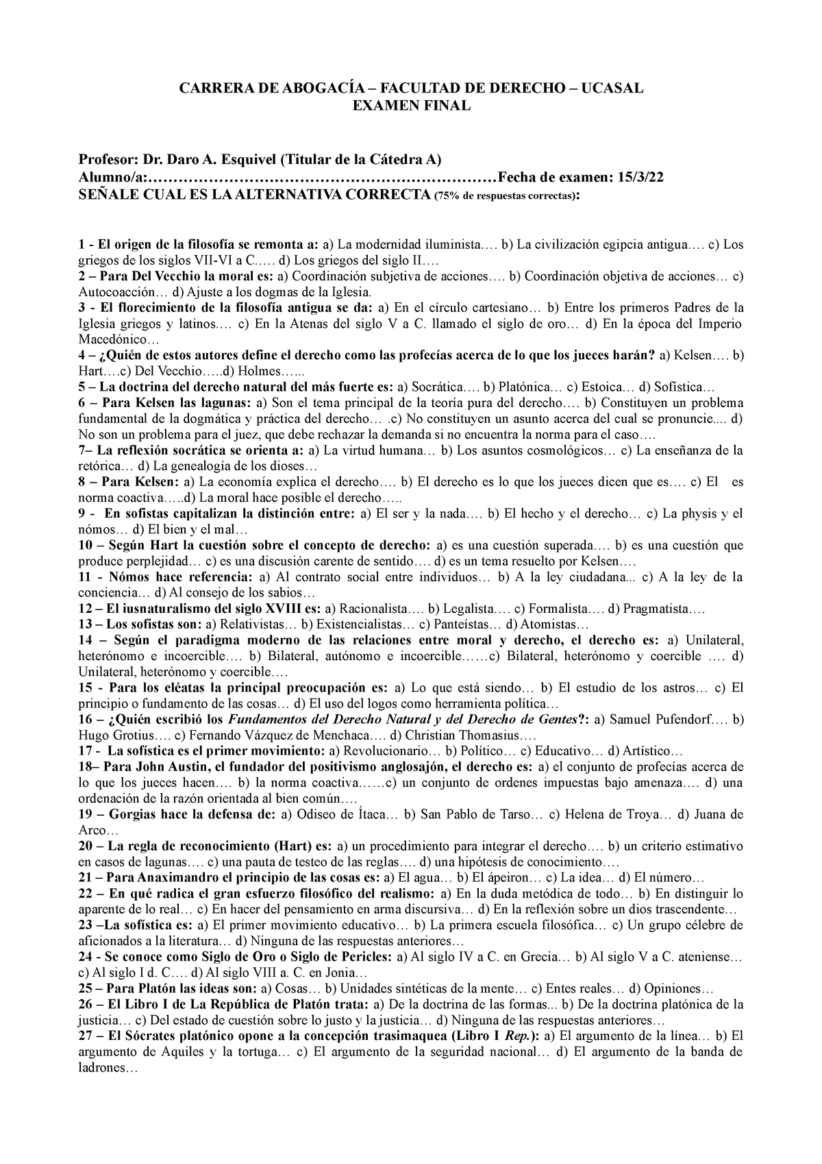 Examen Final Ucasal - 2022 - CARRERA DE ABOGACÍA – FACULTAD DE DERECHO ...