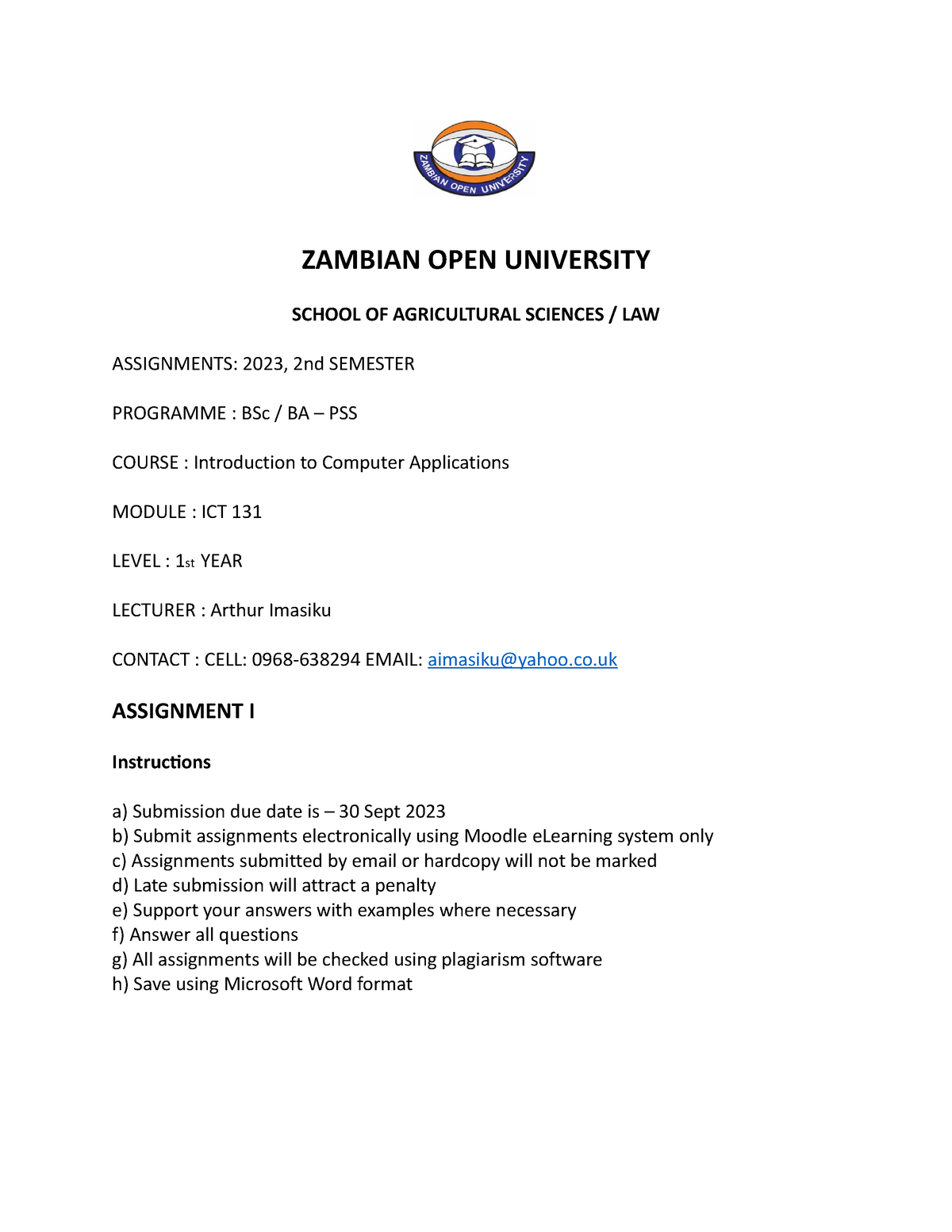 zambian open university assignments