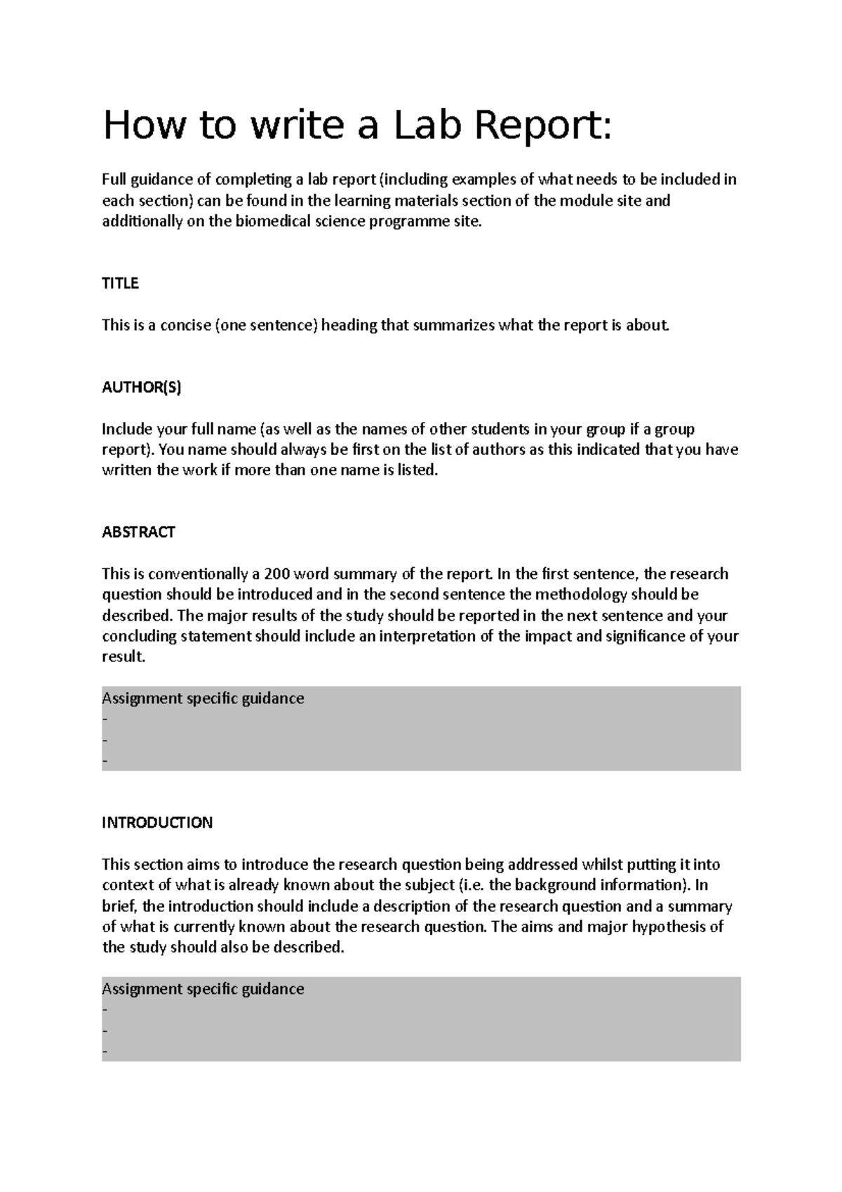 Lab reports How to write a Lab Report How to write a Lab Report