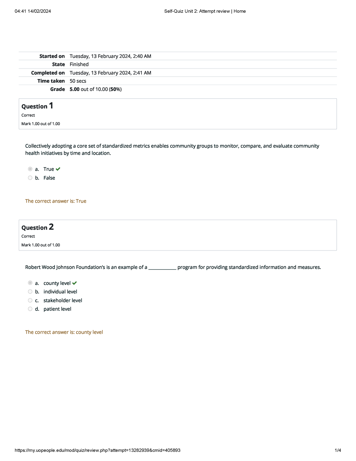 Self-Quiz Unit 2 Attempt review Home3 - Started on Tuesday, 13 February ...