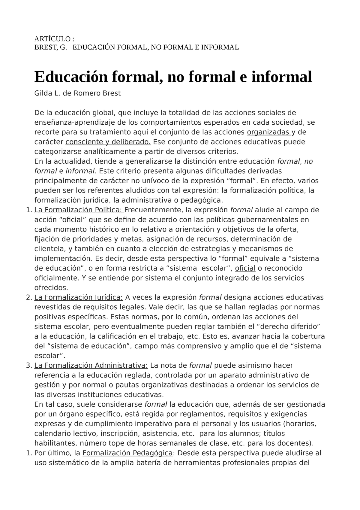 Educacion Formal No Formal E Informa ArtÍculo Brest G EducaciÓn Formal No Formal E 3343