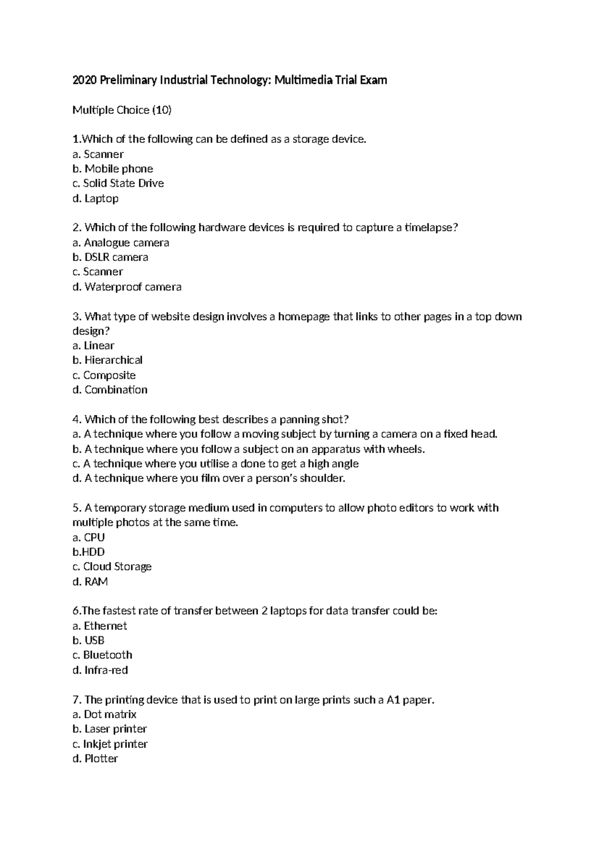 2020 Preliminary Exam Answers Grid - 2020 Preliminary Industrial ...