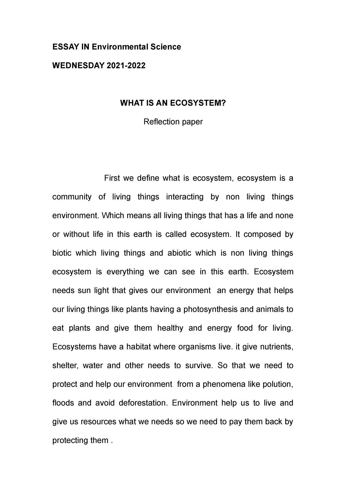 ecosystem on essay