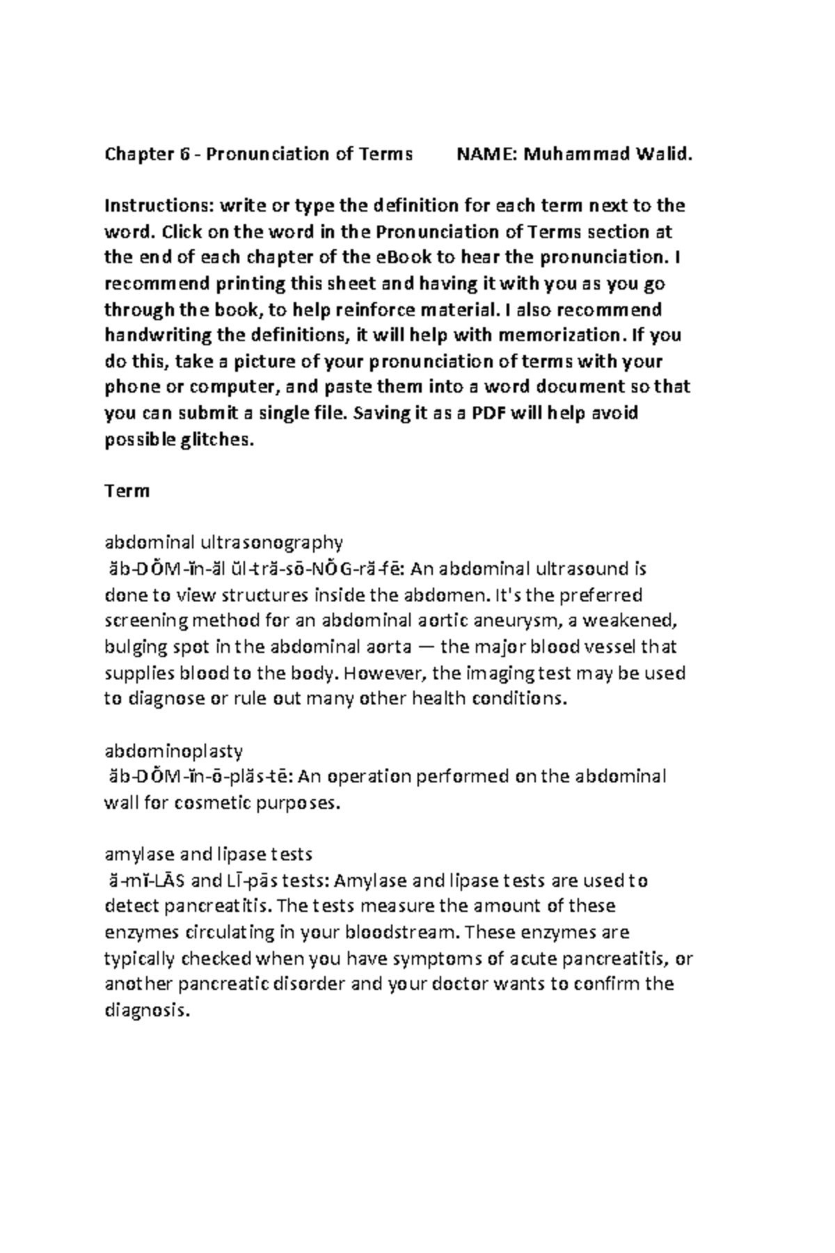 AH 110 Chapter 6 Pronunciation of Terms Chapter 6 Pronunciation of Terms NAME Muhammad