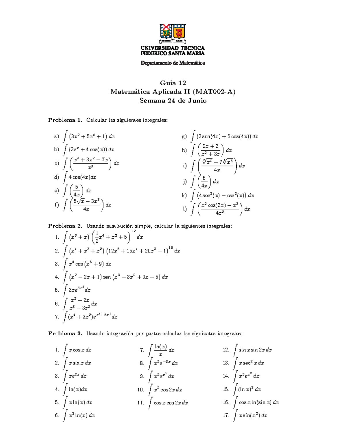 Guia12 Guía 12 Guia 12 Matem ́atica Aplicada Ii Mat002 A Semana 24 De Junio Problema 1