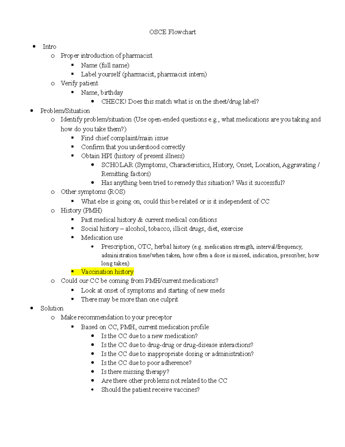 OSCE Flowchart - OSCE Flowchart Intro o Proper introduction of ...