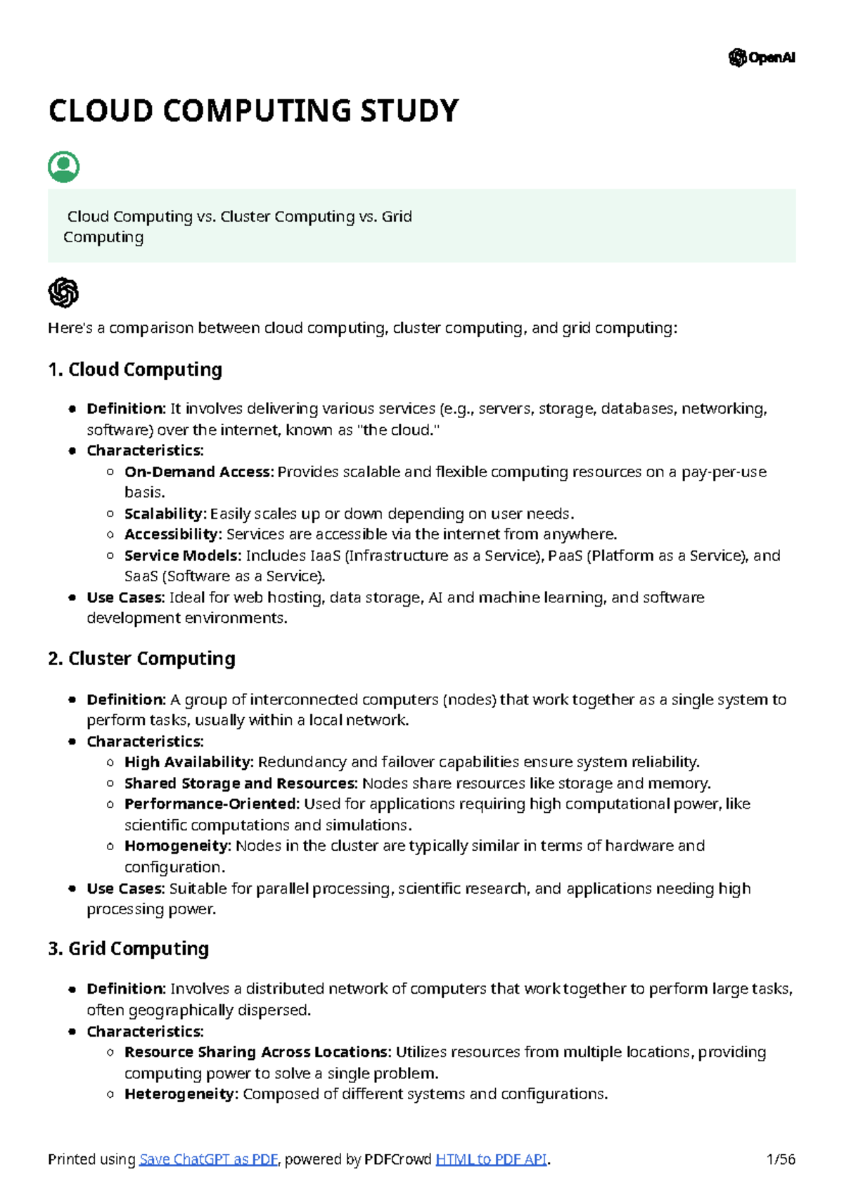 Cloud Computing Study - CLOUD COMPUTING STUDY Cloud Computing vs ...