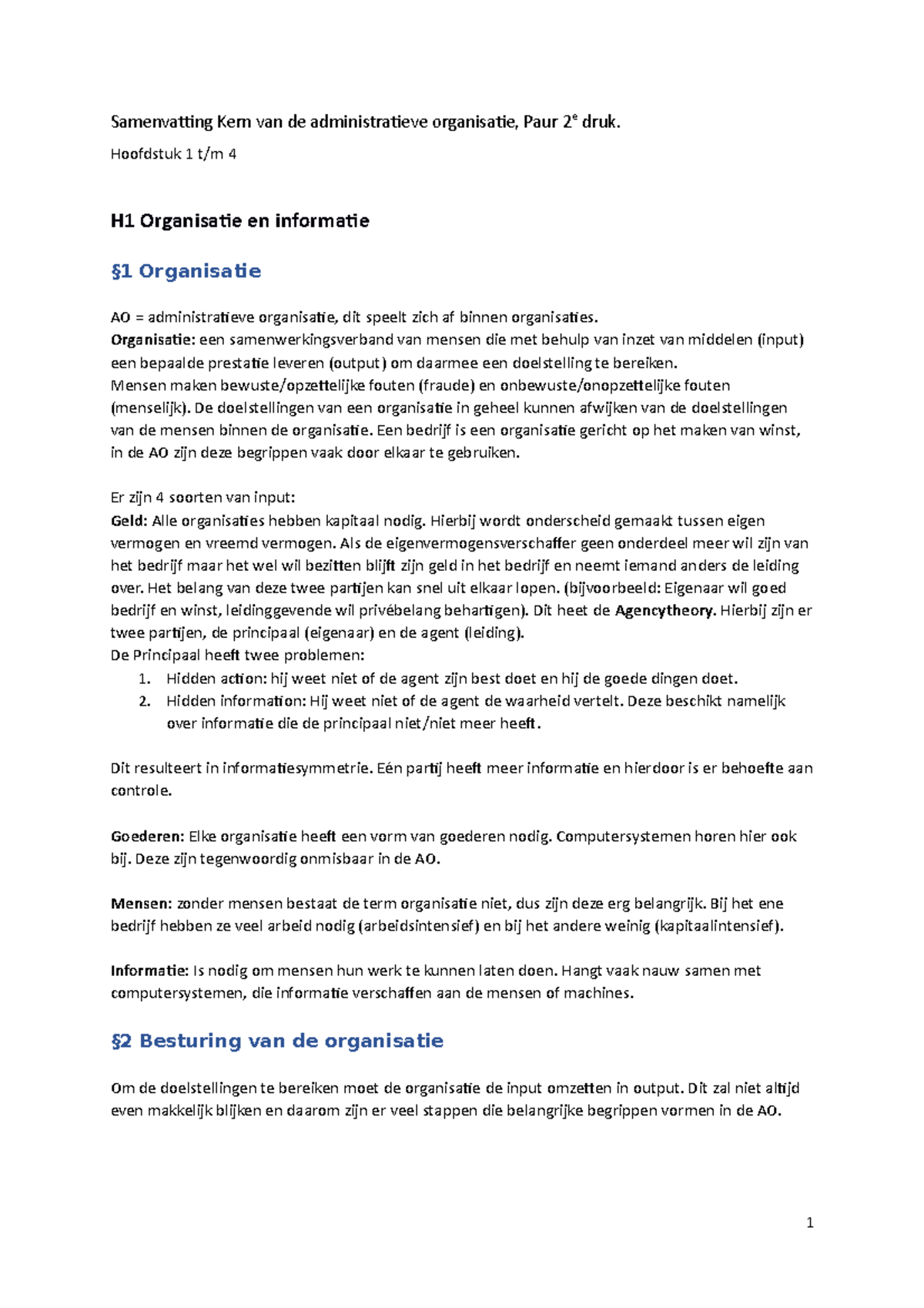 Samenvatting Kern AO H1-4 - Samenvatting Kern Van De Administratieve ...