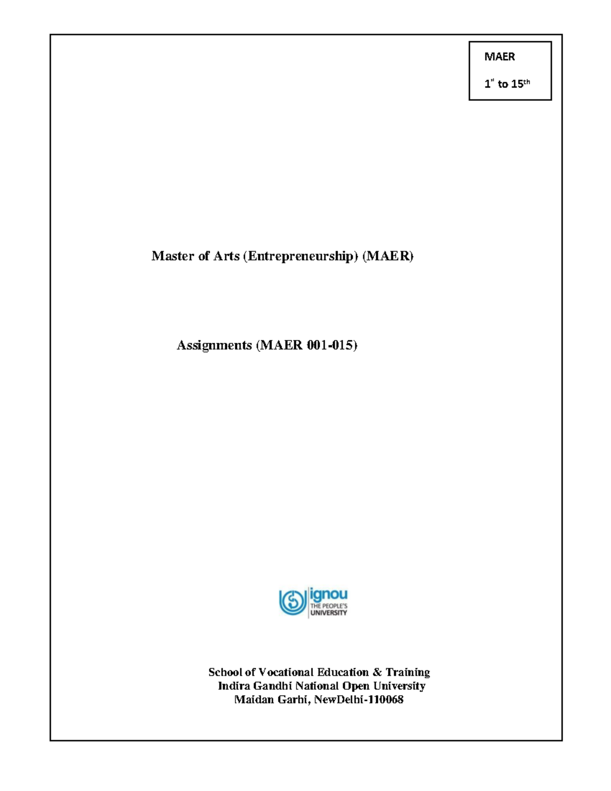 Final MAER Assignments 23-24 - Master of Arts (Entrepreneurship) (MAER ...