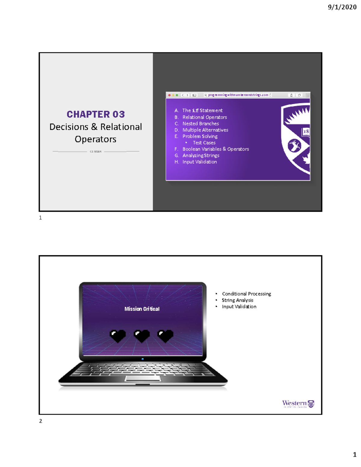 COMP1026 Ch03 - Chapter Notes - CHAPTER 03 Decisions & Relational ...