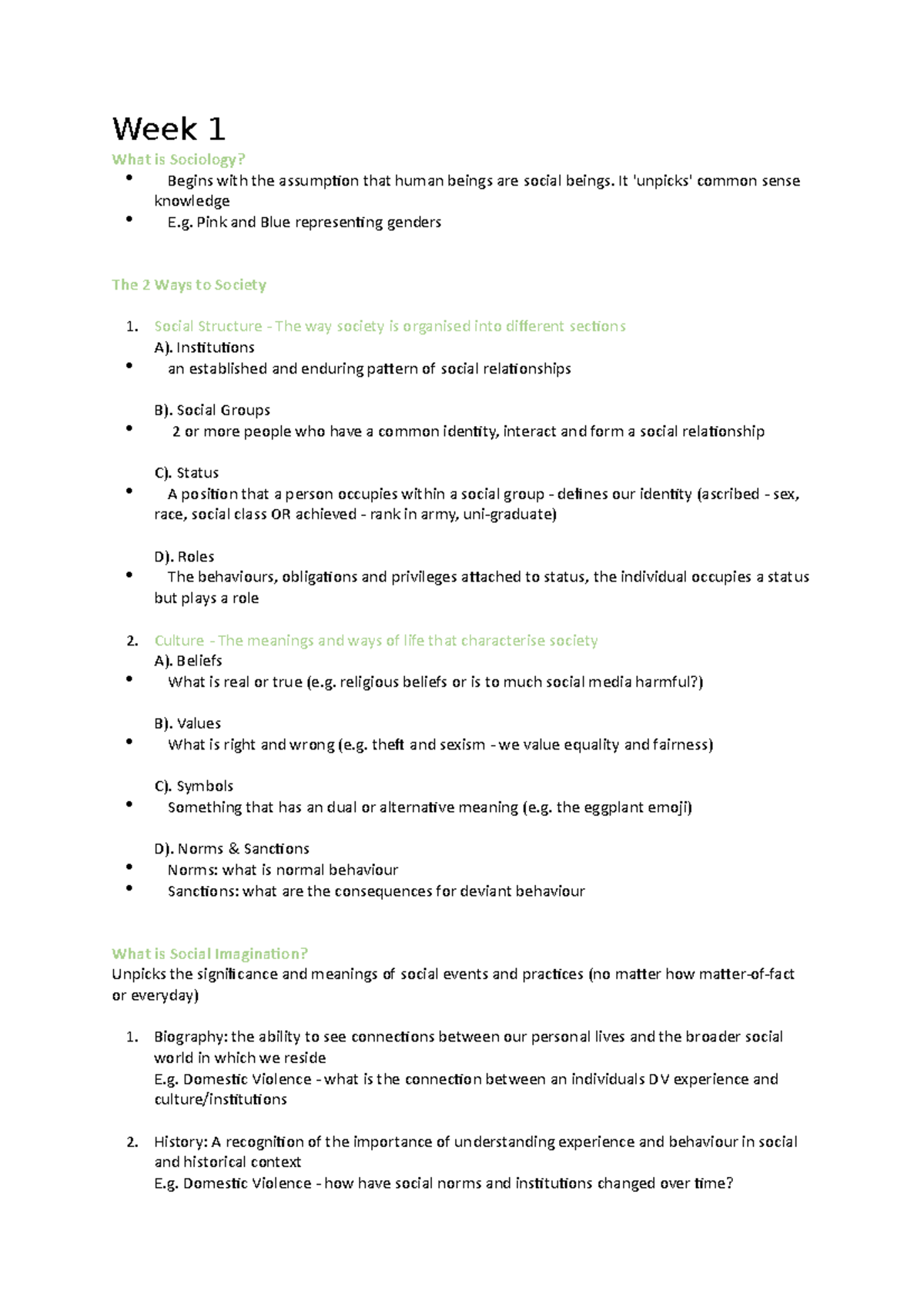 1008CCJ 1-4 - Lecture notes 1-4 - Week 1 What is Sociology? Begins with ...