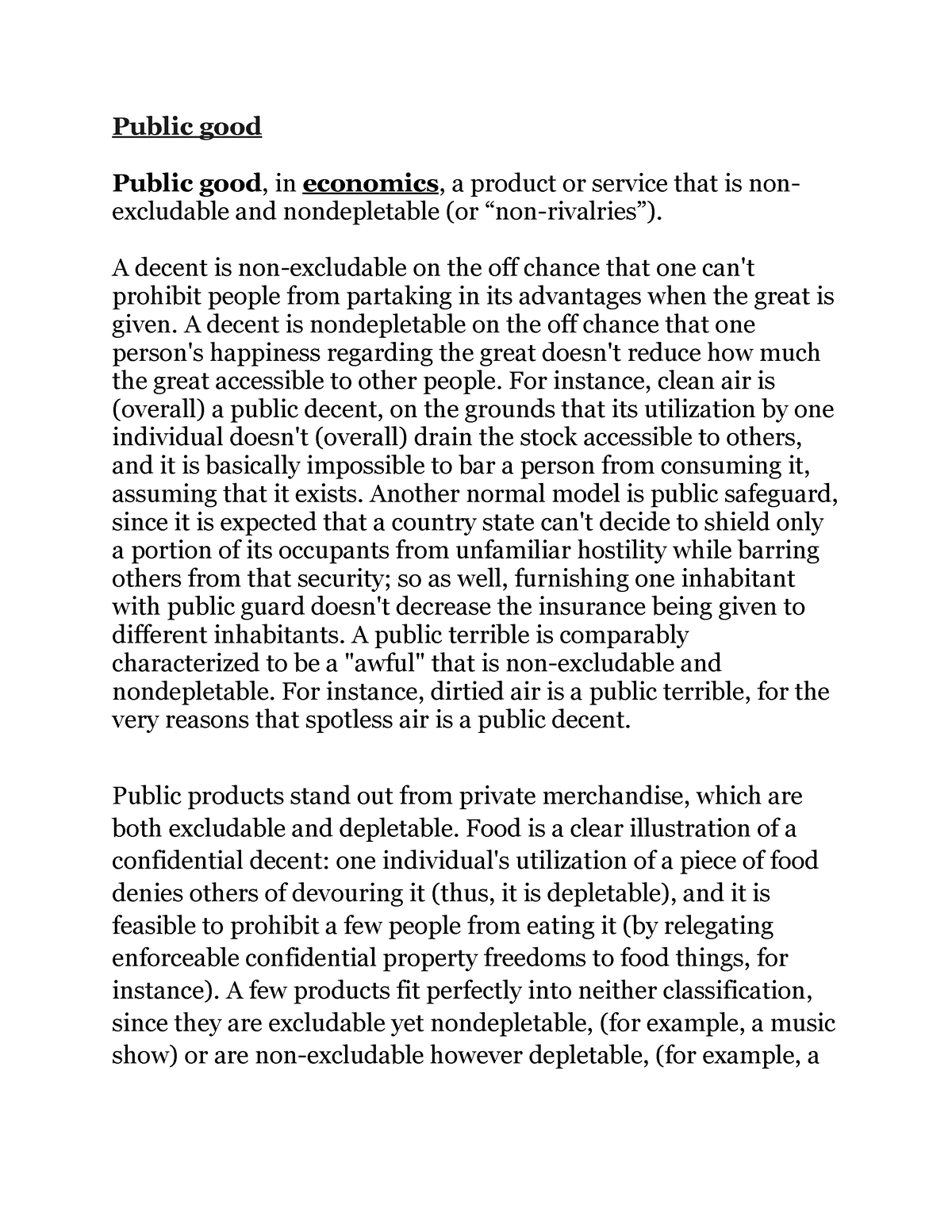 public good economics essay