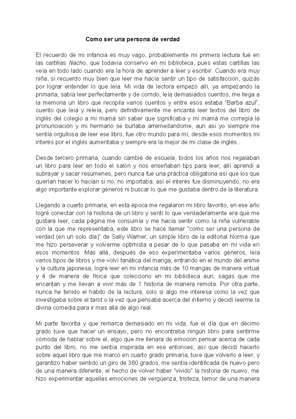 Relato de vida - Actividad de historia literaria - Como ser una persona ...