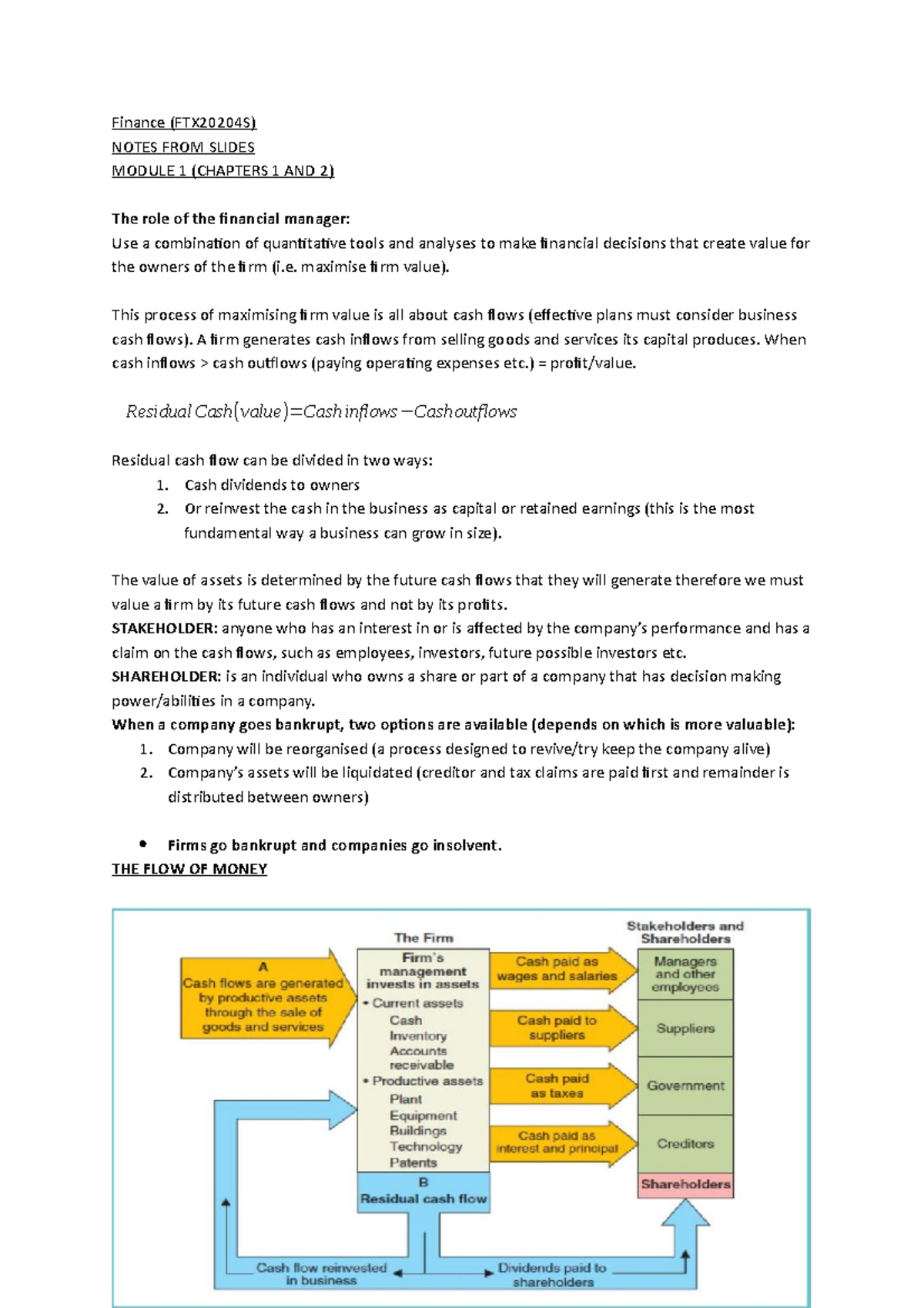 Module 1 - Lecture Notes 1 - Finance (FTX20204S) NOTES FROM SLIDES ...