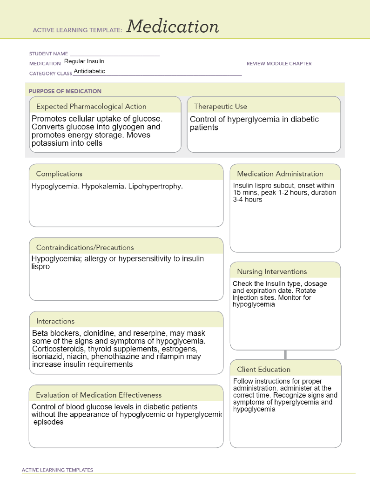 Insulin - Drug information - NURSE 154 - Studocu