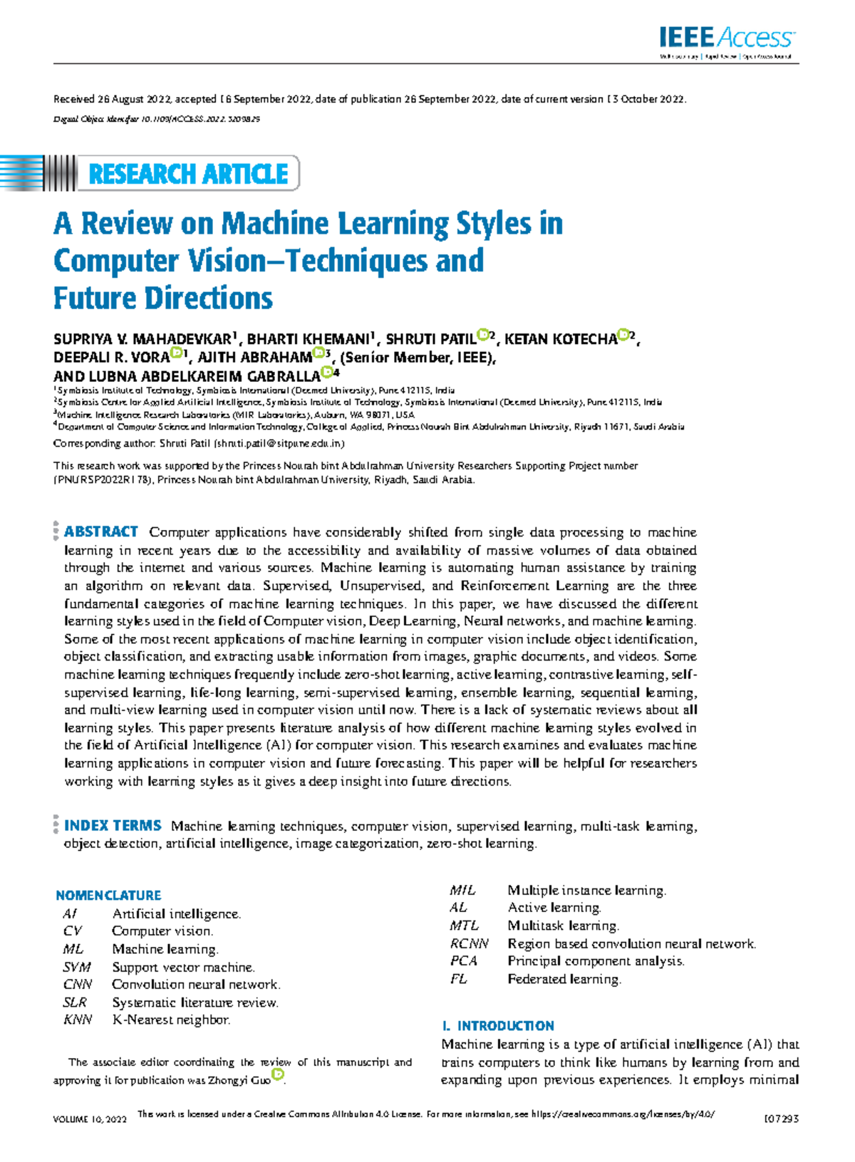 A Review on Machine Learning Styles in Computer Vision Techniques and ...