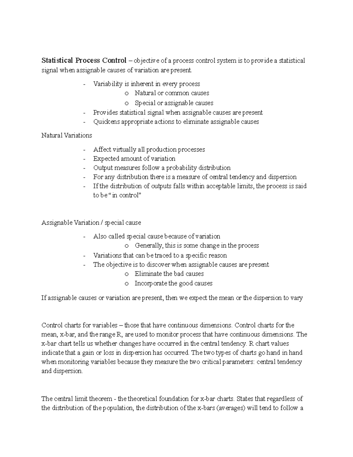Notes pt 3 - Statistical Process Control – objective of a process ...
