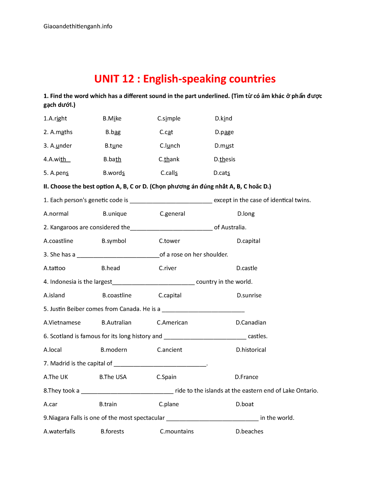 Đề Kiểm Tra Tiếng Anh 7 Global Success Có Key Unit 12 - UNIT 12 ...