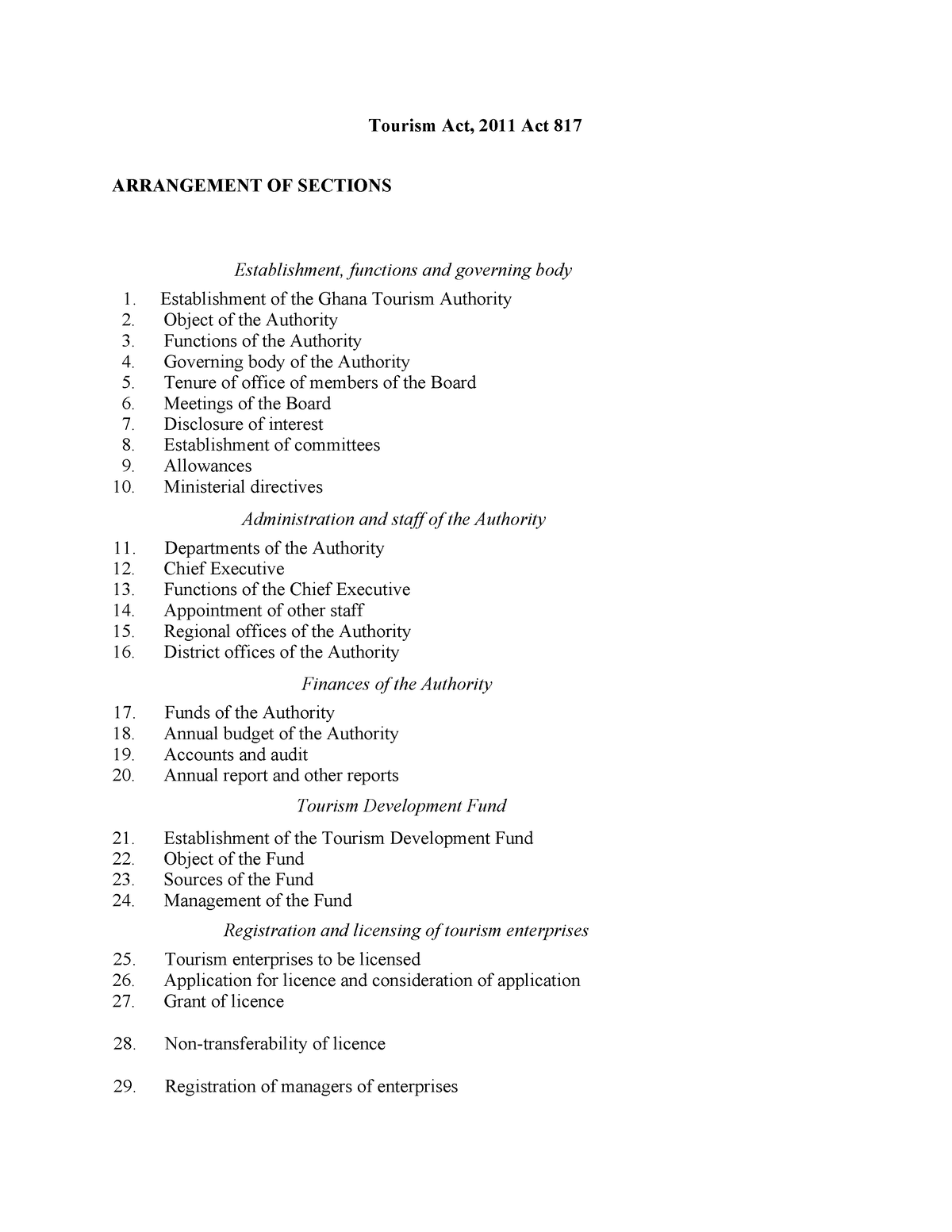 tourism act 2011 (act 817)