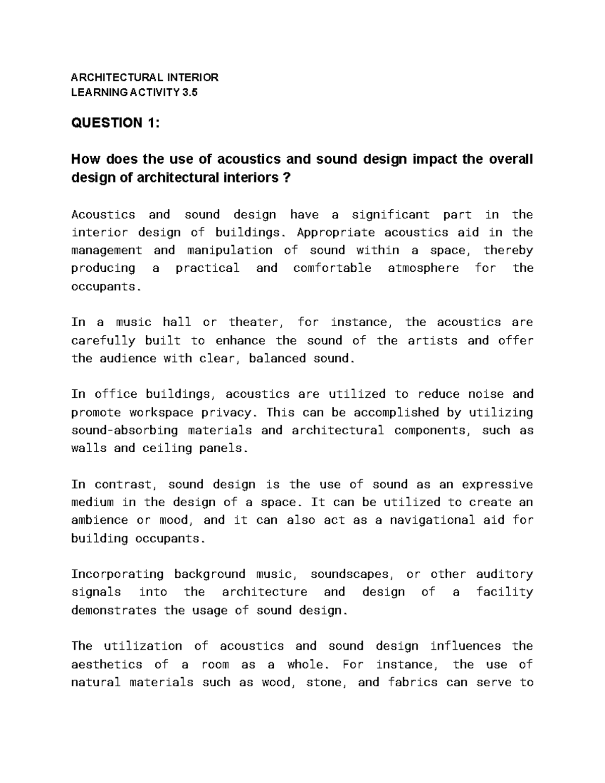 Learning Activity 3.5 Architectural Interior - ARCHITECTURAL INTERIOR ...