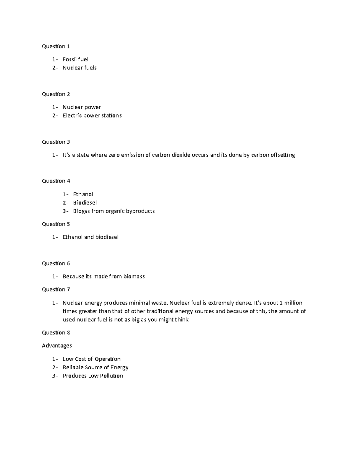 8 questions very important notes Question 1 1 Fossil fuel 2