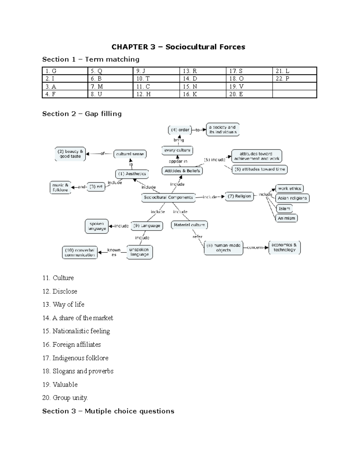 Chapter 3 KEY - CHAPTER 3 – Sociocultural Forces Section 1 – Term ...